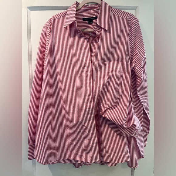 French Connection 100% Pink  White Striped Button Down and Shorts Set Size Large - Picture 6 of 15